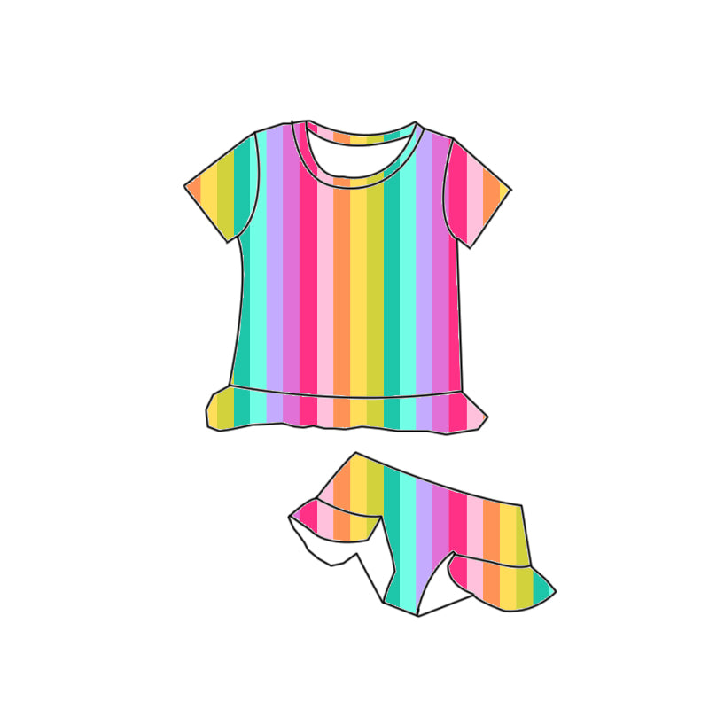 SAFE SWIM STRIPE RAINBOW TWO PC SWIMSUIT