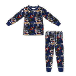 CHRISTMAS TRAIN PAJAMAS - BLUE