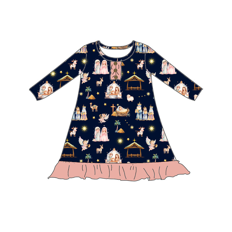 NATIVITY LONG SLEEVES NIGHTGOWN - BLACK