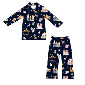 NATIVITY BUTTON PAJAMAS - BLACK