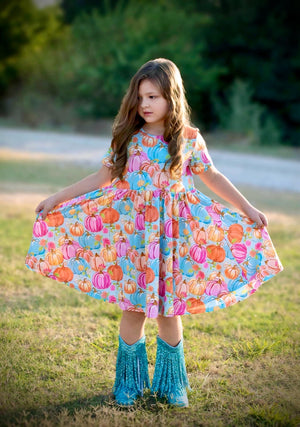 PASTEL PUMPKIN TWIRL DRESS