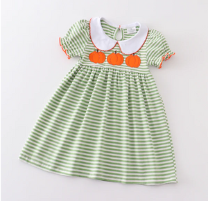 PUMPKIN GREEN STRIPE DRESS