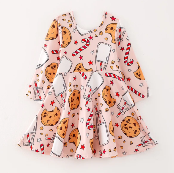 CHRISTMAS COOKIES MILK & CANDY CANE TWIRL DRESS