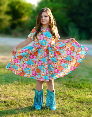 PASTEL PUMPKIN TWIRL DRESS