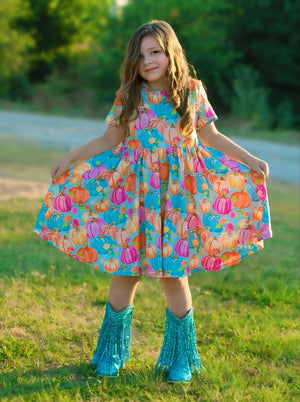 PASTEL PUMPKIN TWIRL DRESS