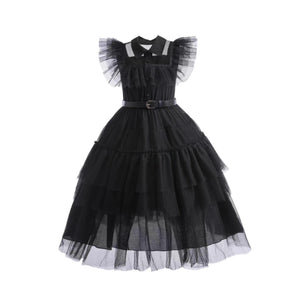 BLACK TULLE DRESS WITH BELT