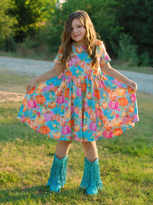 PASTEL PUMPKIN TWIRL DRESS