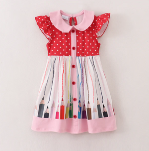 RED & PINK PENCIL BACK TO SCHOOL DRESS