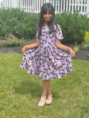 BUTTERFLY SKULL PURPLE RUFFLE DRESS