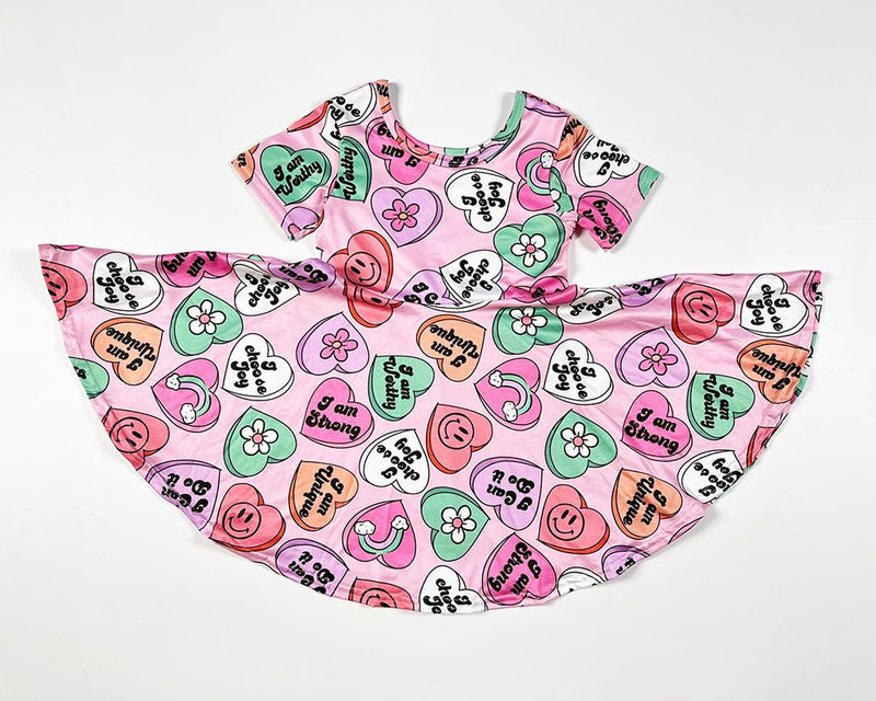 VALENTINE AFFIRMATION CANDY HEART TWIRLY DRESS