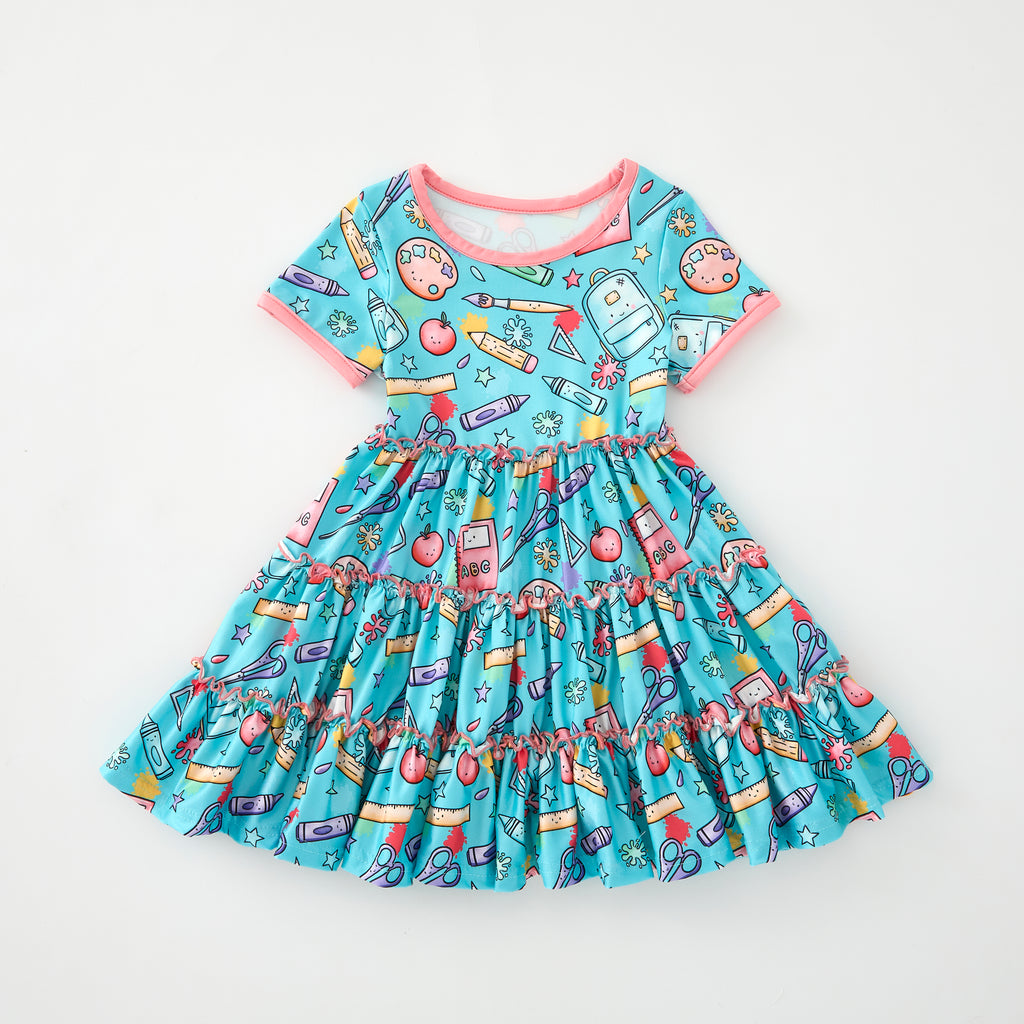 BACK TO SCHOOL SUPPLIES RUFFLE DRESS
