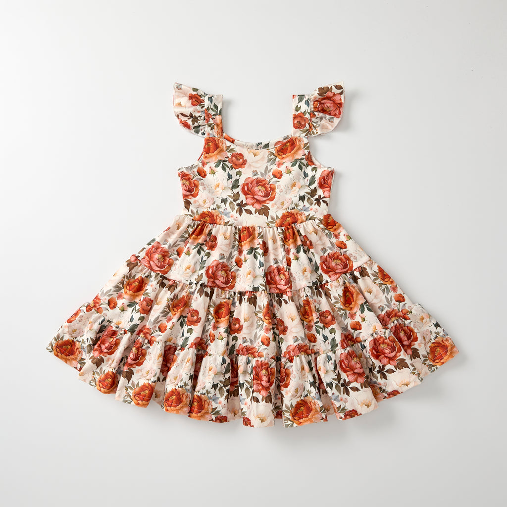 FALL FLORAL LAYER FLUTTER DRESS - Fall2025