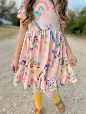 BACK TO SCHOOL RAINBOW PAINT DRESS