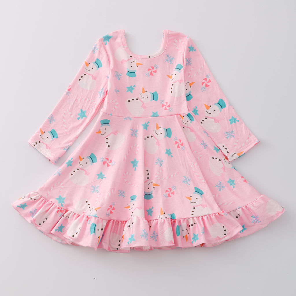 PINK SNOWMAN RUFFLE DRESS - Christmas2025