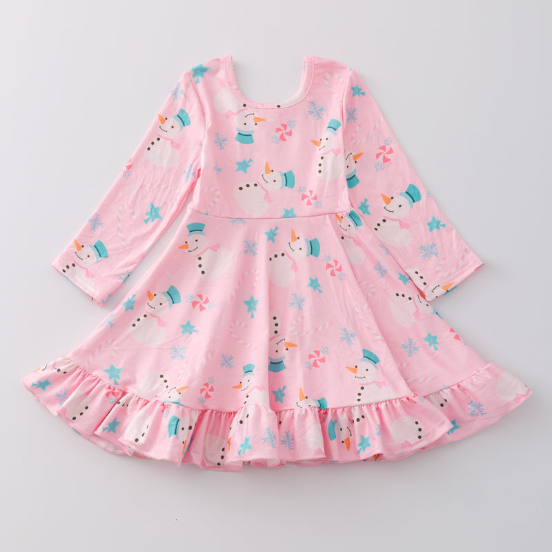 PINK SNOWMAN RUFFLE DRESS