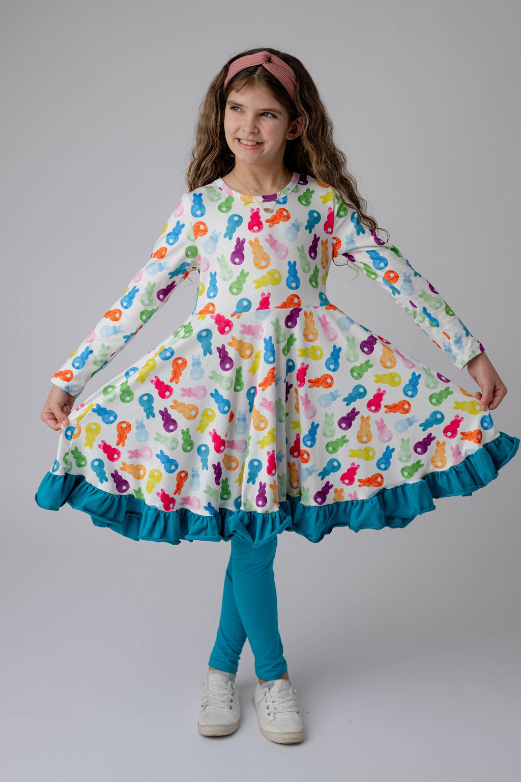 RAINBOW PEEP BUNNIES DRESS & LEGGINGS SET