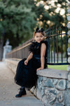 BLACK TULLE DRESS WITH BELT