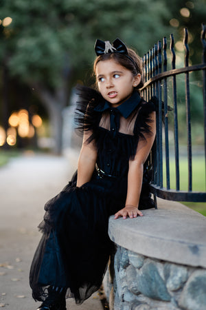 BLACK TULLE DRESS WITH BELT