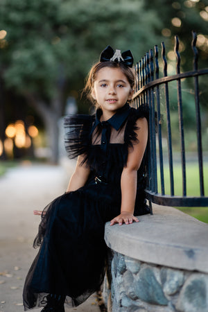 BLACK TULLE DRESS WITH BELT