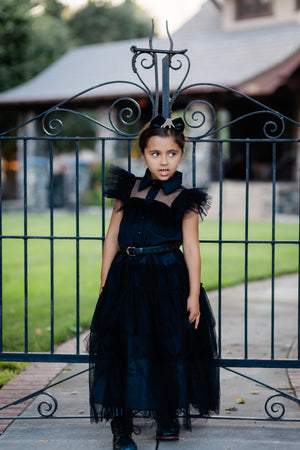 BLACK TULLE DRESS WITH BELT