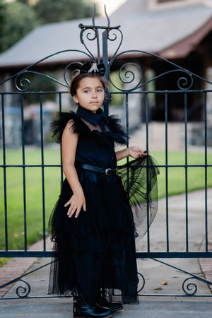 BLACK TULLE DRESS WITH BELT