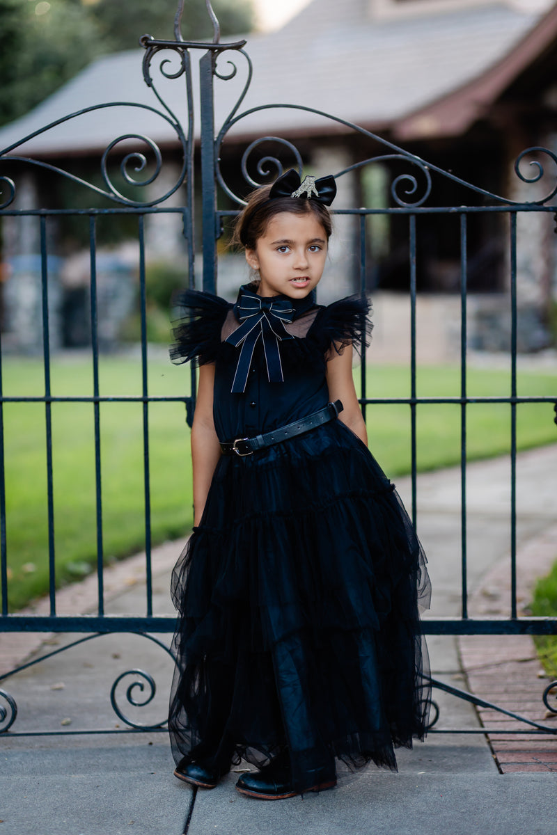 BLACK TULLE DRESS WITH BELT