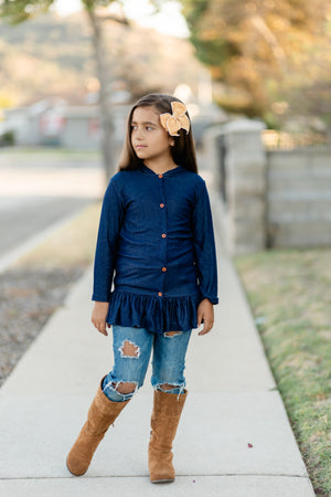 DENIM BUTTONED HOODIE