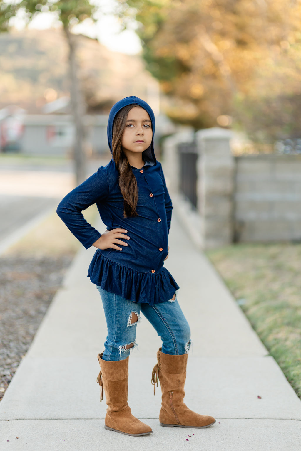 DENIM BUTTONED HOODIE