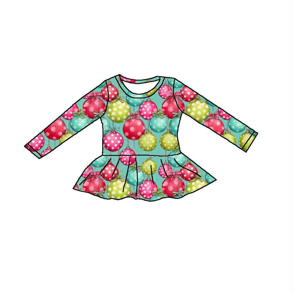 CHRISTMAS ORNAMENT PEPLUM LONG SLEEVES TOP - PREORDER
