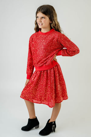 EVA SPARKLE RED SWEAT TOP & SKIRT SET