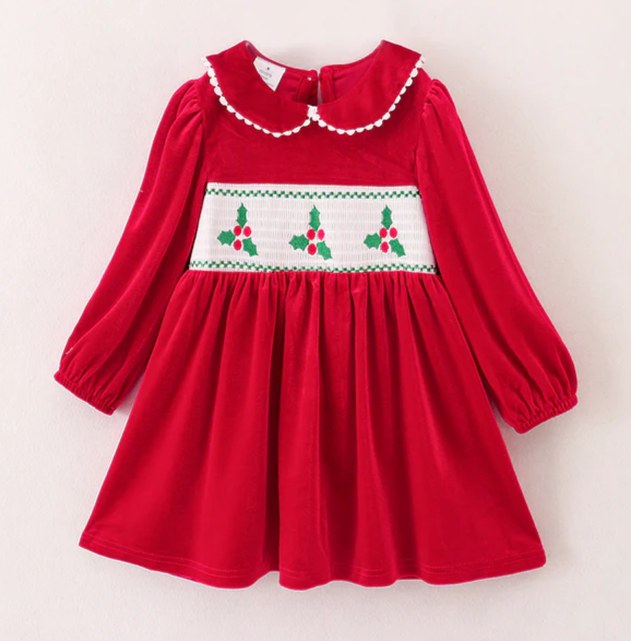 CHRISTMAS HOLLY VELVET DRESS