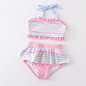 RAINBOW STRIPES TWO PIECE SWIMSUIT