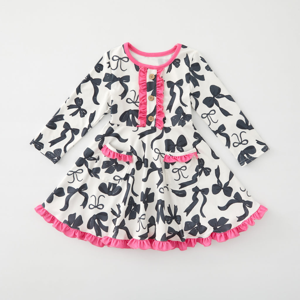 BLACK BOW WITH PINK POCKETS DRESS - Christmas2025