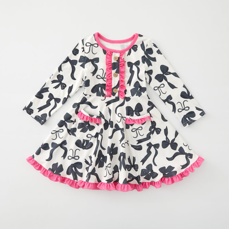 BLACK BOW WITH PINK POCKETS DRESS - Christmas2025