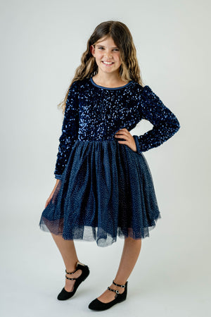 NAVY SPARKLE TULLE DRESS