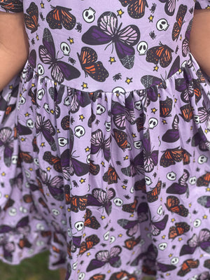 BUTTERFLY SKULL PURPLE RUFFLE DRESS