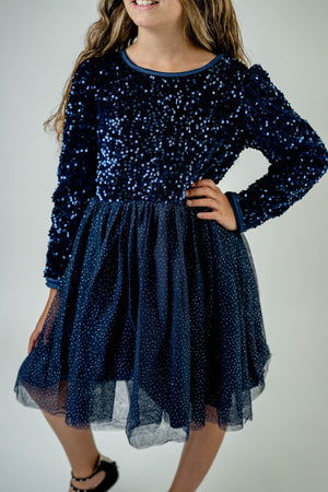 NAVY SPARKLE TULLE DRESS