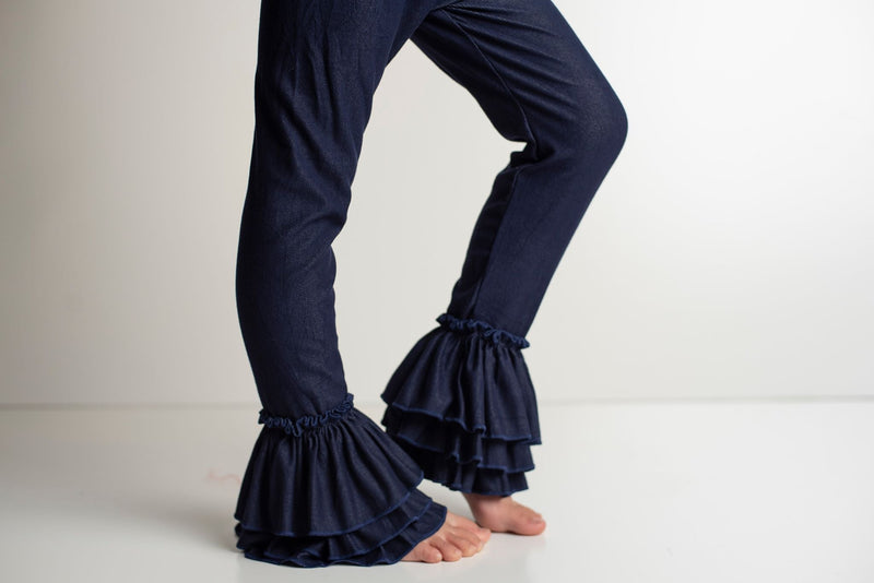 DENIM RUFFLE PANTS