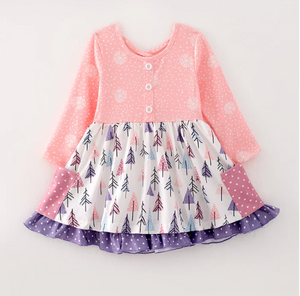 CHRISTMAS TREE PASTEL PURPLE AND PINK DRESS WITH POCKETS