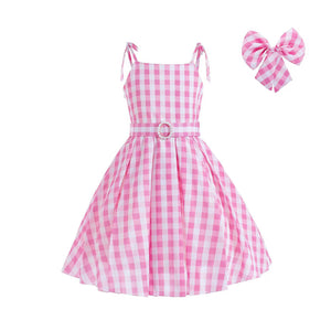 PINK PLAID DRESS WITH BELT