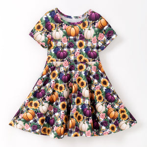 PUMPKIN PLAID TWIRL DRESS - Fall2025