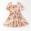 PUMPKIN FLORAL BACK BOW DRESS - Fall2025