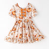PUMPKIN FLORAL BACK BOW DRESS - Fall2025