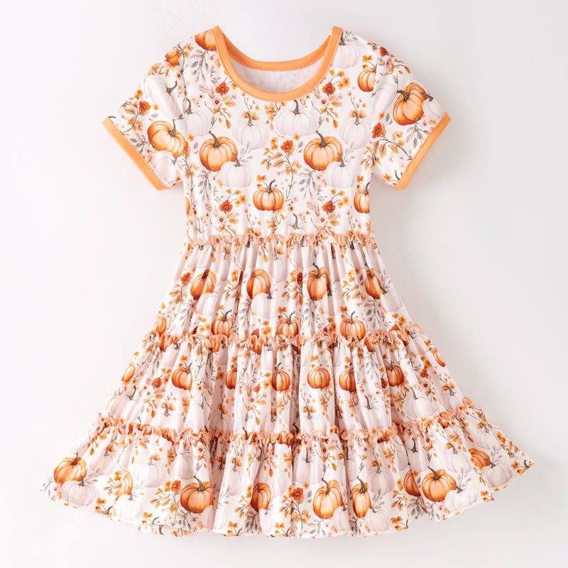 PUMPKIN FLORAL RUFFLE DRESS - Fall2025