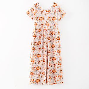 PUMPKIN FLORAL JUMPSUIT WITH POCKETS - Fall2025