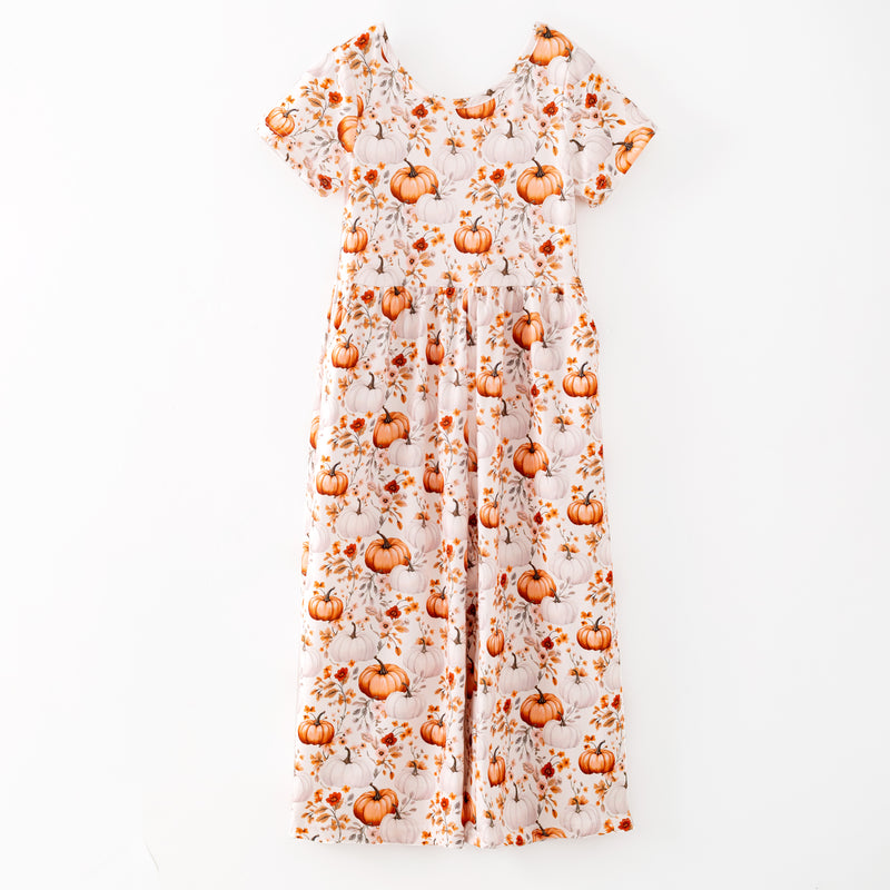 PUMPKIN FLORAL JUMPSUIT WITH POCKETS - Fall2025