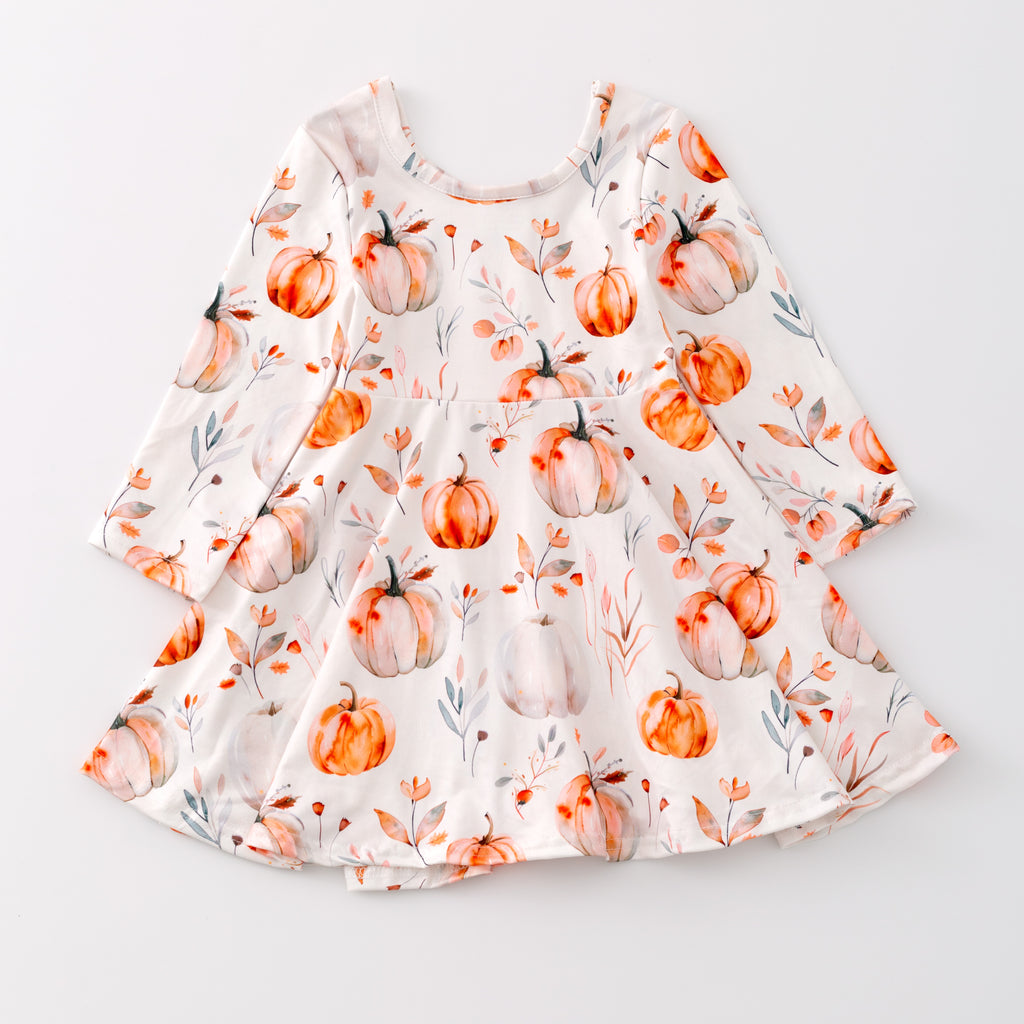 PUMPKIN LONG SLEEVES TWIRL DRESS