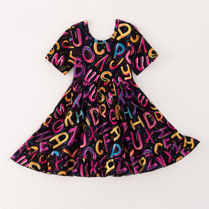 BACK TO SCHOOL NEON ALPHABETS BACK BOW DRESS
