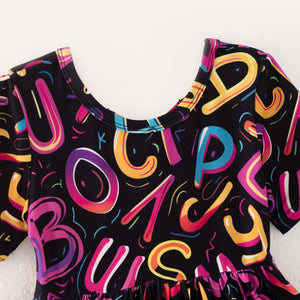 BACK TO SCHOOL NEON ALPHABETS BACK BOW DRESS