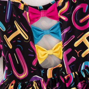 BACK TO SCHOOL NEON ALPHABETS BACK BOW DRESS